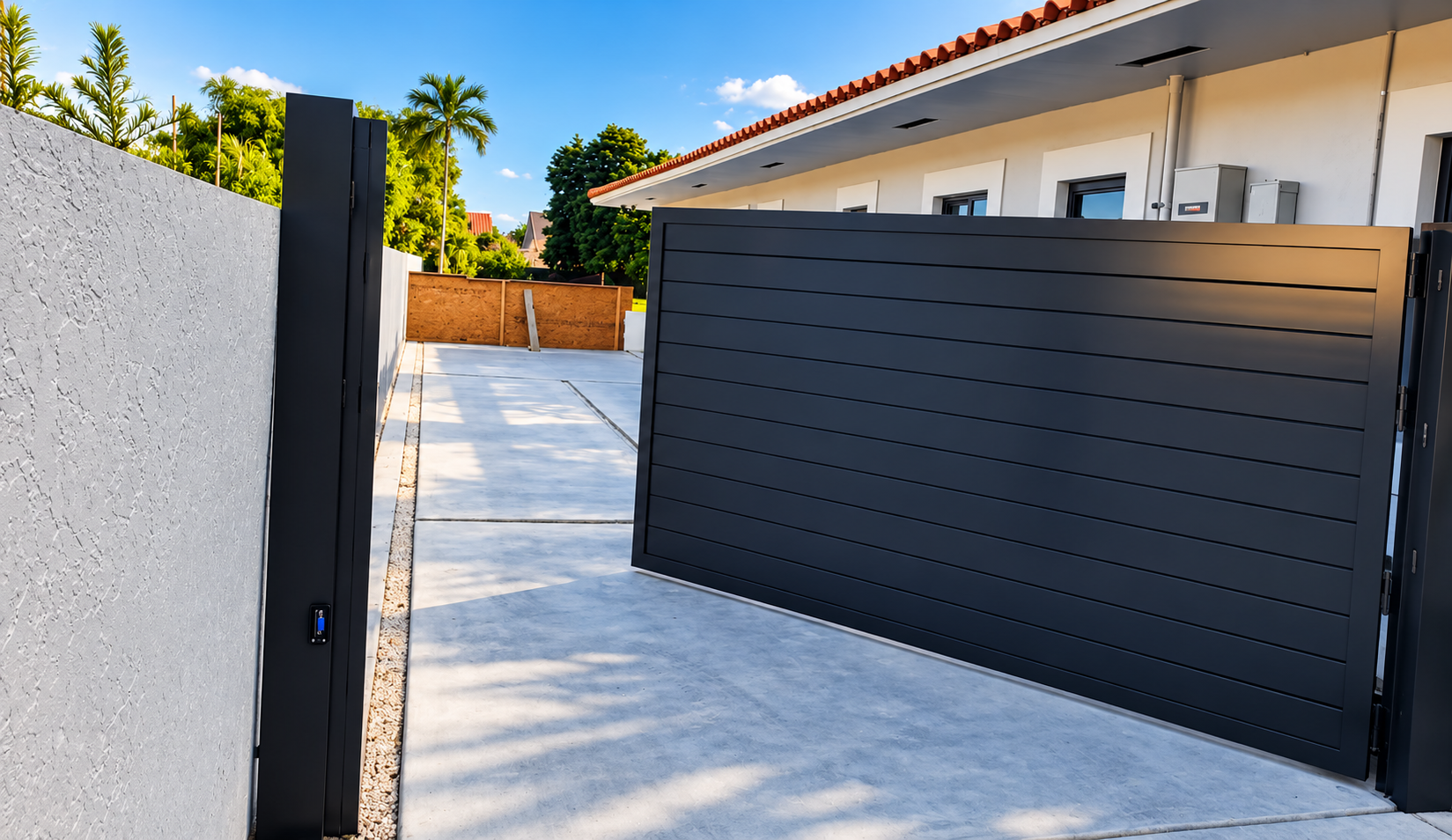 Custom double metal privacy gate by Baez Son Metal Corp