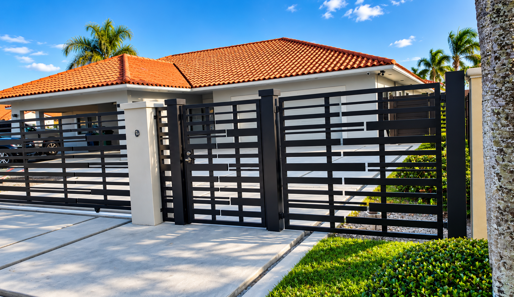 Modern automatic sliding gate installation by Baez Son Metal Corp